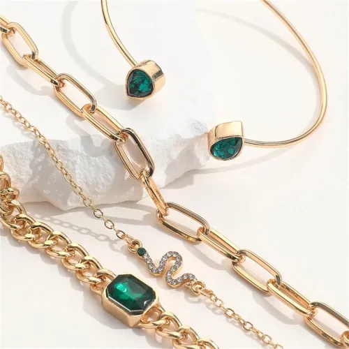 Fashion Green Crystal Snake Decor Bracelet Set (4 pcs)
